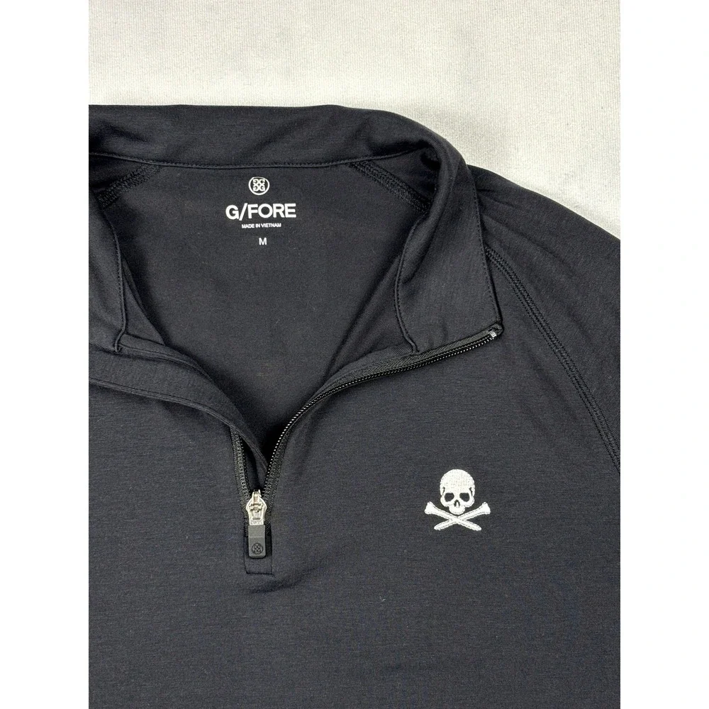 G/FORE Mens Quarter Zip Golf Pullover Onyx Black‎ Skull & Tees G4MS21K79 Size M